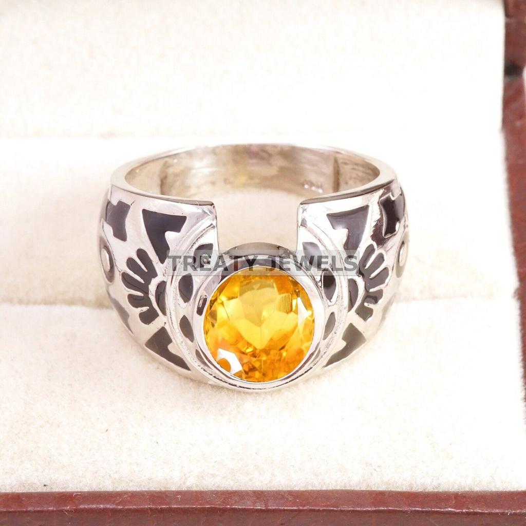 Citrine Oval Cut Gemstone With 925 Sterling Silver Ring For Men's #A963 JL375669277715