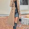 Damen Langer Wollmantel Zweireihiger Caban Klassisches Revers Trenchcoat Lässiger Herbst Winter Übermantel