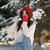 Fluffy Lambs Wool Hat Beanie Winter Plush Hat Fashion New Year Red Hat  Outdoor