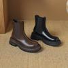 Krazing Pot Microfiber Autumn Winter Shoes Thick High Heels Zipper Platform Size 43 Motorcycle Boots Knitwear Ankle Boots