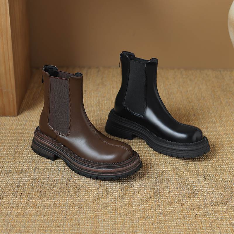 Krazing Pot Microfiber Autumn Winter Shoes Thick High Heels Zipper Platform Size 43 Motorcycle Boots Knitwear Ankle Boots
