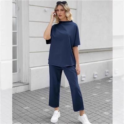2025 Euro-American Spring/Summer Solid Color Two-Piece: Versatile Wide-Leg Pants & Top Set