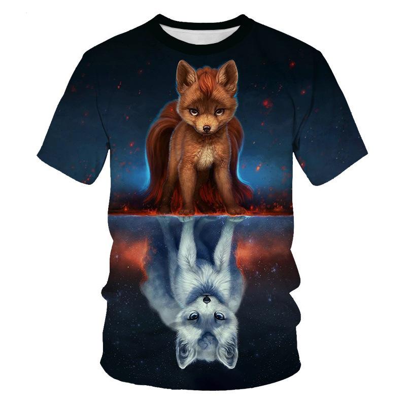 New 3D Printed T-shirt for Men's Short Sleeved Animal Fox Print T-shirt