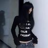 Vintage Print Graphic Tops Black Skinny Letter T Shirt Women Y2k American Retro 90s Crop Tops Streetwear Fashion Tees