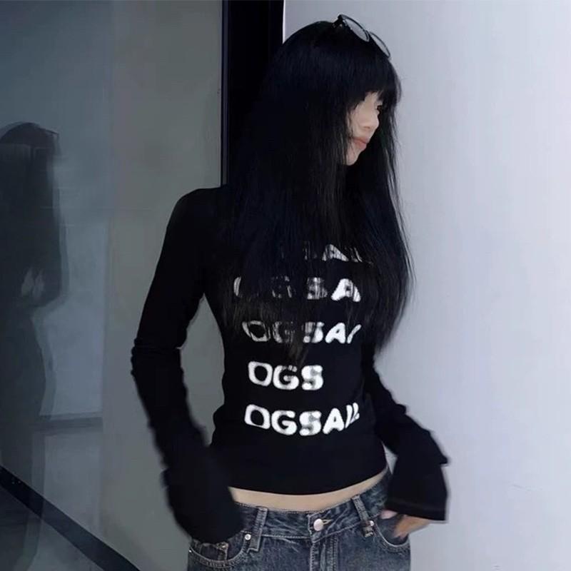 Vintage Print Graphic Tops Black Skinny Letter T Shirt Women Y2k American Retro 90s Crop Tops Streetwear Fashion Tees