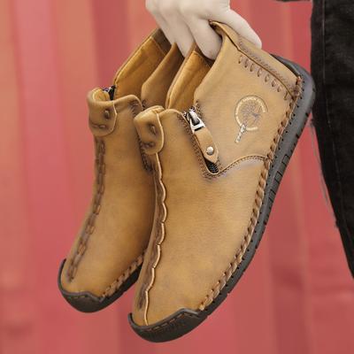 Men's Leather Boots Handmade Casual Ankle Boots For Men Zipper Shoes For Male 39-48
