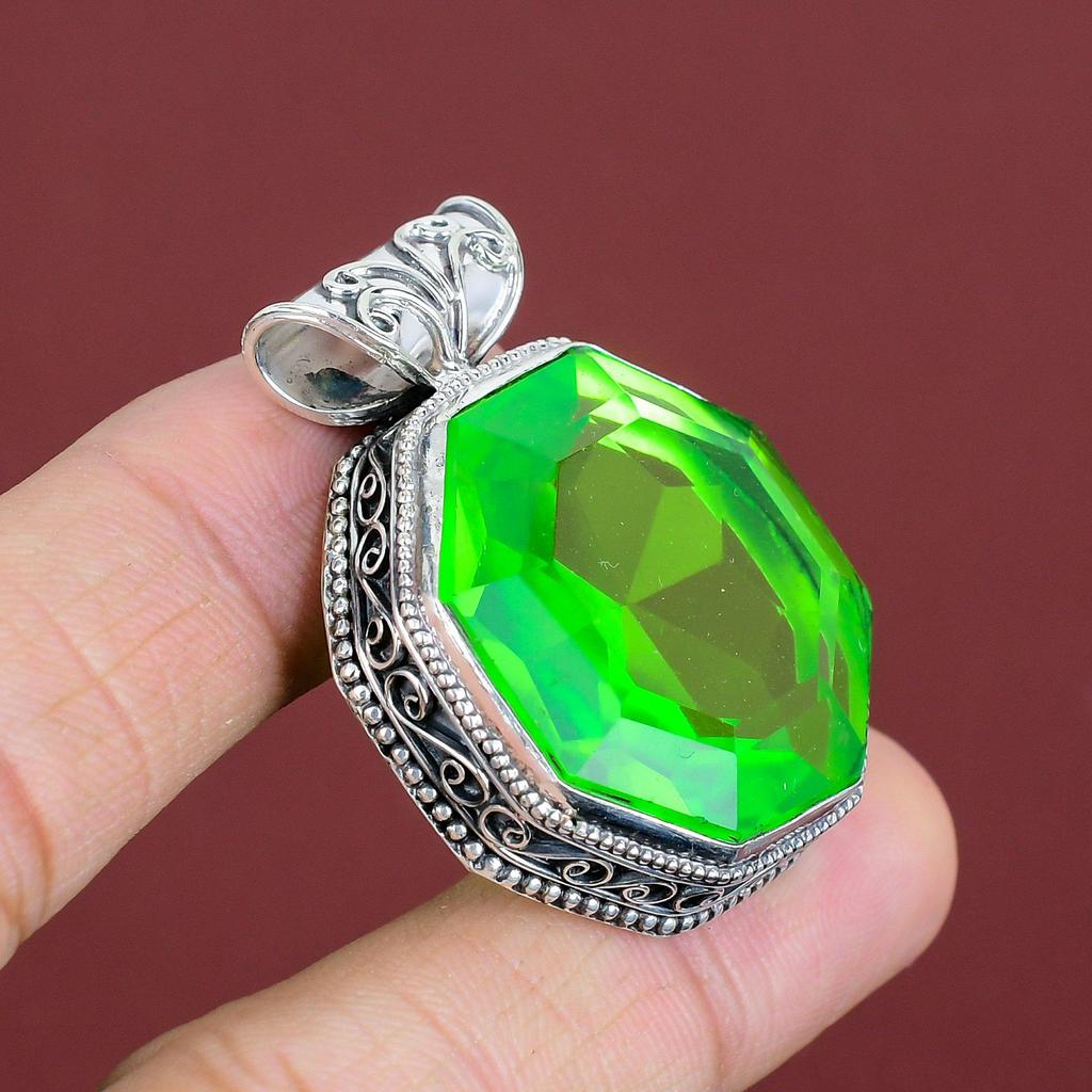 Faceted Green Amethyst Gemstone Pendant Decent Jewelry Beautiful Vintage Pendant 925 Sterling Silver Pendant Handmade Jewelry Gifts For Mom
