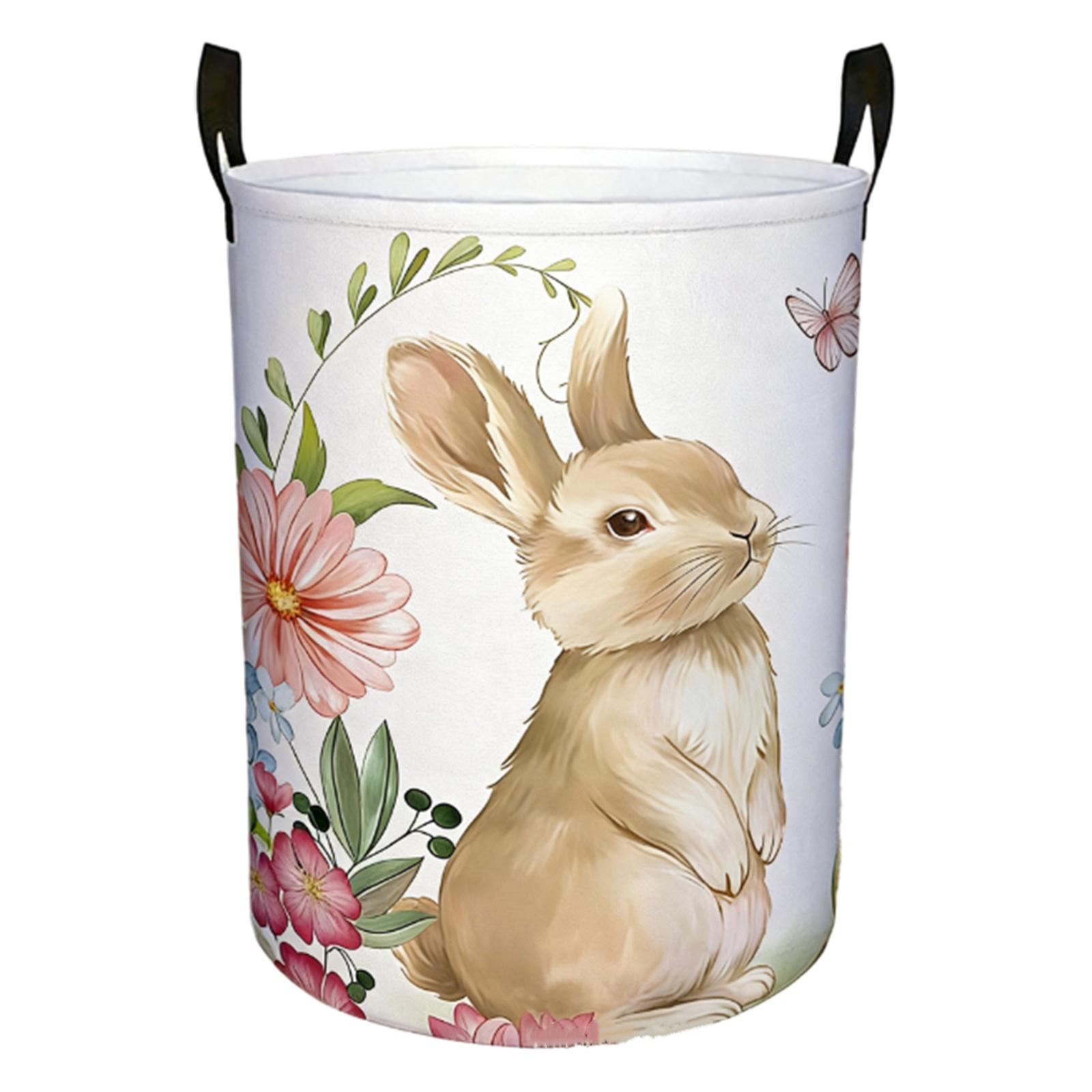 Watercolor Easter Bunny Laundry Hamper Laundry Basket Circular Dirty Clothes Hamper With Handle Collapsibly Washing Bins Storage Basket One Size 870₽