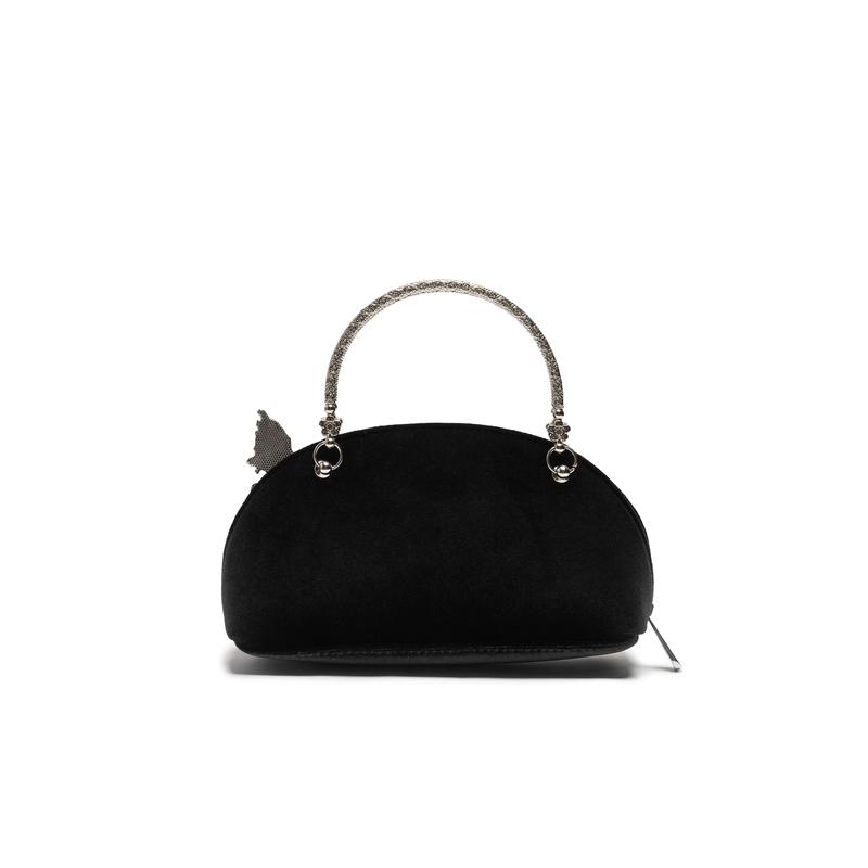 Dior Bag [Customized Cosmetic Bag] CNY Butterfly Pearl Butterfly Niche High-end Light Luxury Semi-circular Velvet Handbag Portable Storage Black