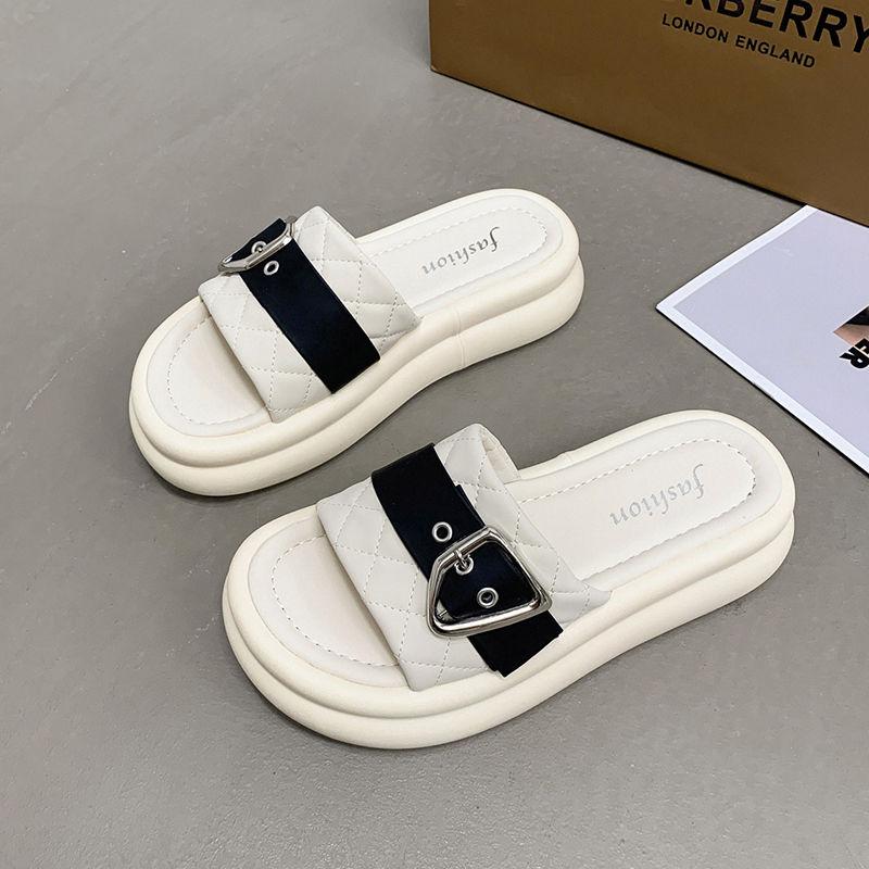 

Fashion Shoes for Women Open Toe Sandals Color Spelling Slides Platform Flat Thick Roman Woman Slippers H Sandal New Style on Promotion 40
