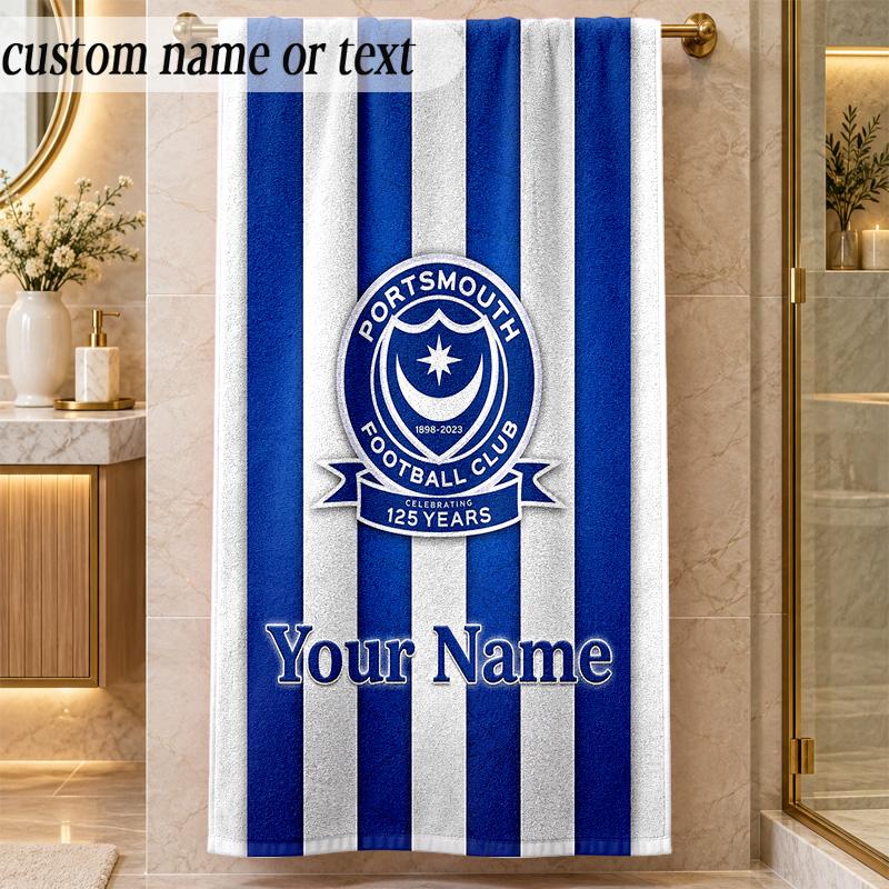 Beach TowelPortsmouth FC Custom Name Text Personalized Soft Towel for Beach Pool Indoor Home Decor Gift