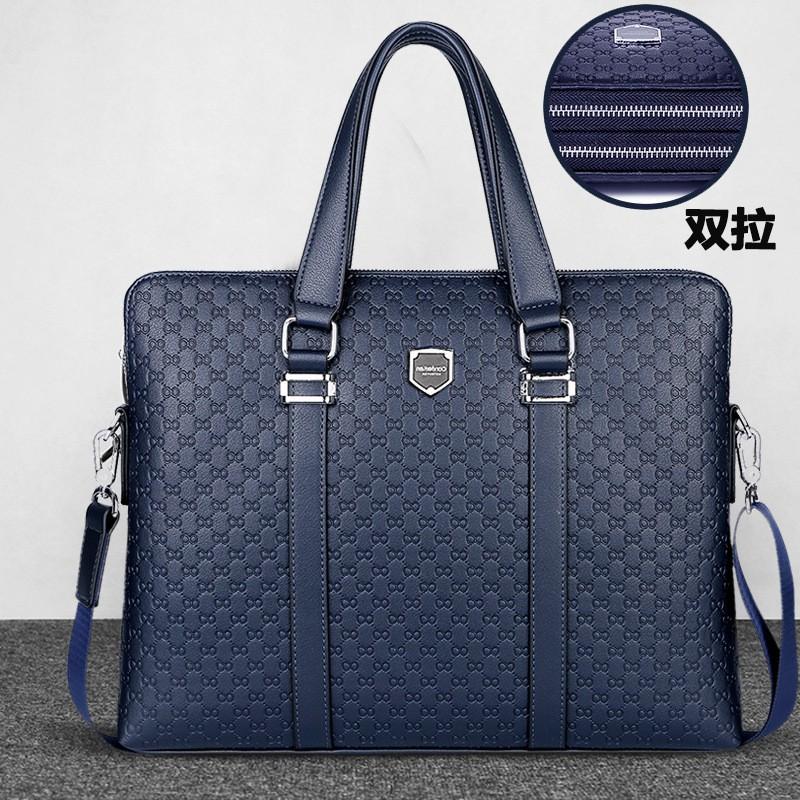 Mens Business Laptop Bag 15-inch Capacity Waterproof PU Leather Briefcase With Dual Zippers Crossbody Strap