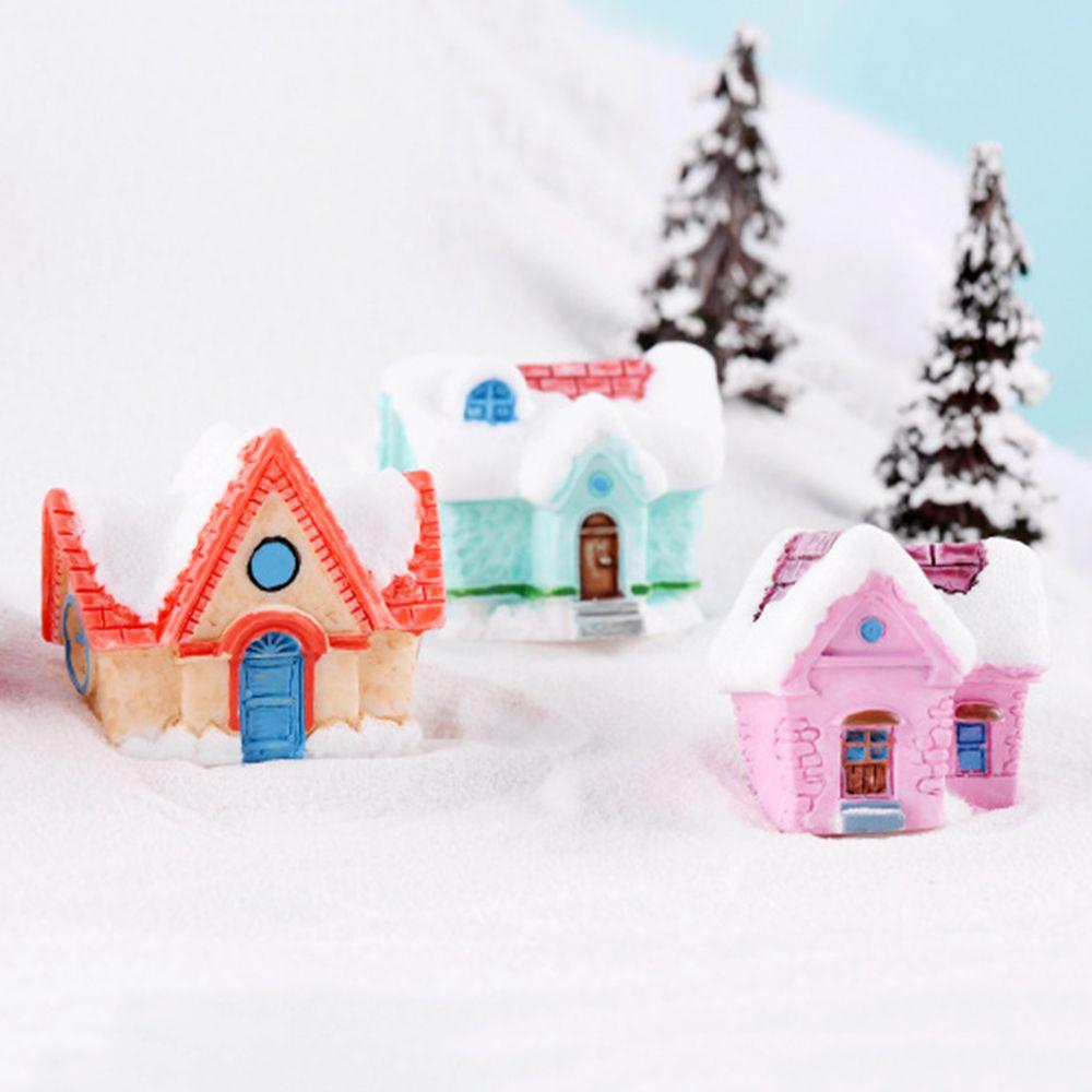 Micro Landscape Mini House Figurines Villa Model Miniature Snowcap Cottage Christmas Decorations