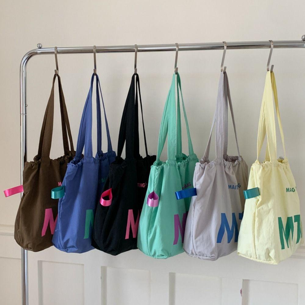 Light Weight Drawstring Bags Nylon Tote Bags Fashion Letter Shoulder Bag  Female