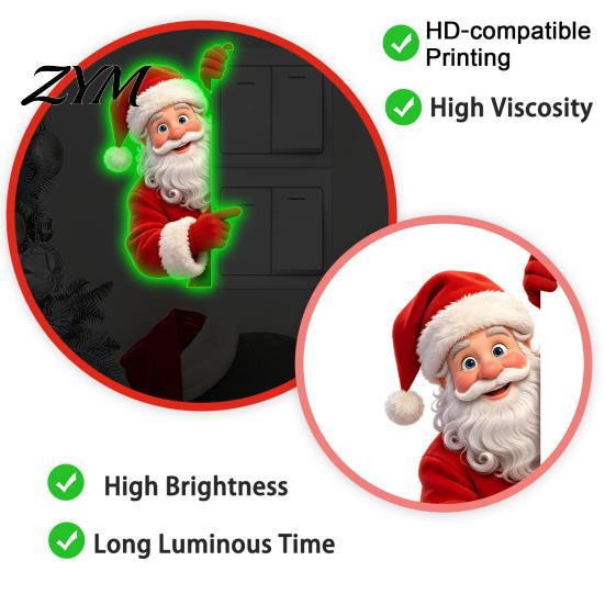 Decorative Christmas Party Wall Art Glow In The Dark Santa Claus Switch Sticker, PVC Luminous Decal for Holiday Stickers Home Decor, Waterproof
