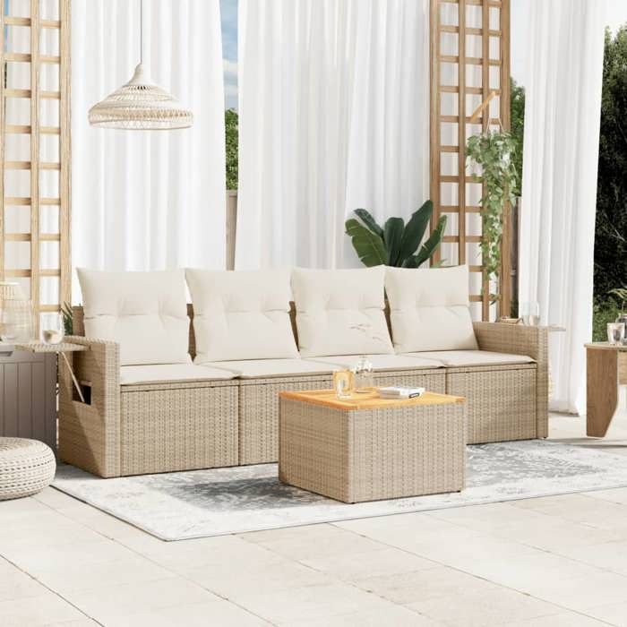 VidaXL Garden Lounge Set with Cushions 5 Pcs, Patio Sofas, Patio Furniture Set, Outdoor Furniture, Beige 3256772