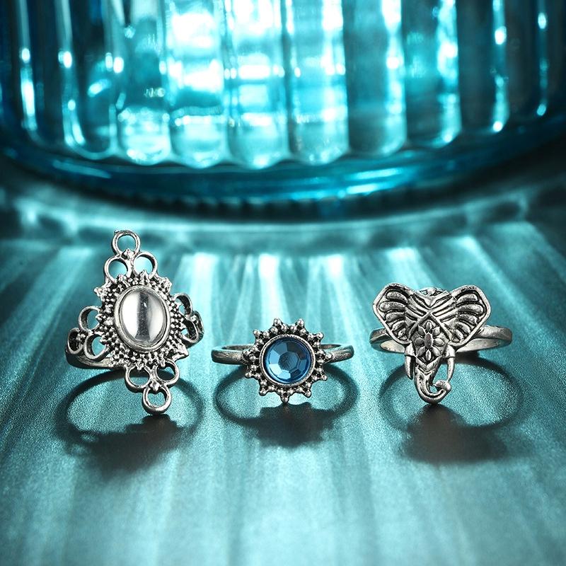 Silver Retro Punk Boho Ring Set 74