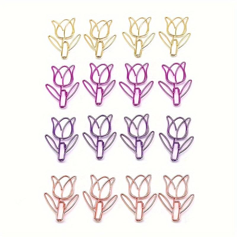24pcs Creative Colorful Mixed Tulip-Shaped Paper Clips, Office Sorting Clips, Metal Unusual Curved Pins - Student Supplies