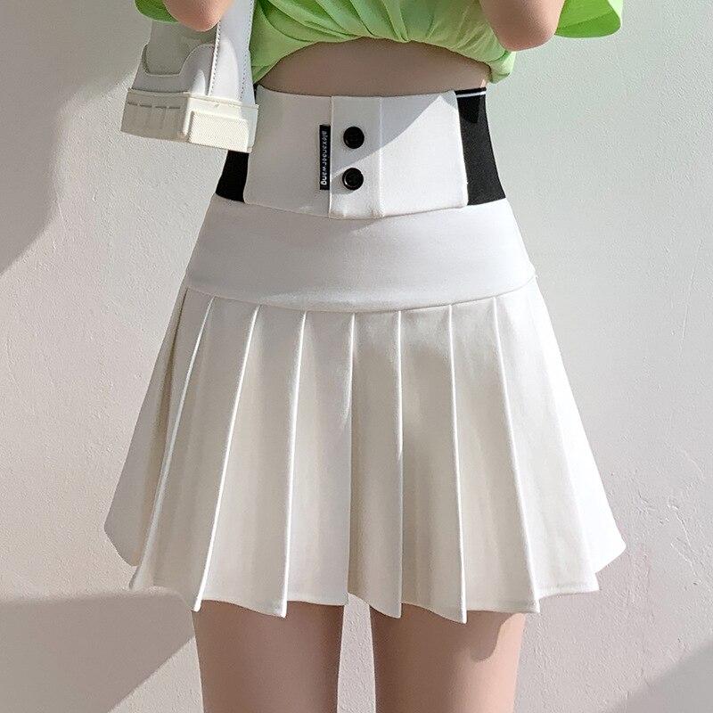 

Qooth Эластичная плиссированная мини-юбка черная юбка в стиле преппи повседневная юбка А-силуэта с высокой талией QT2058 L белый