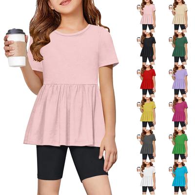 Zomeroutfit Set voor Meisjes Top met Korte Mouwen en Ruches Zoom en Korte Broek Tweedeelig Kledingstuk voor Kinderen Casual Kleding Comfortabele Pasvorm