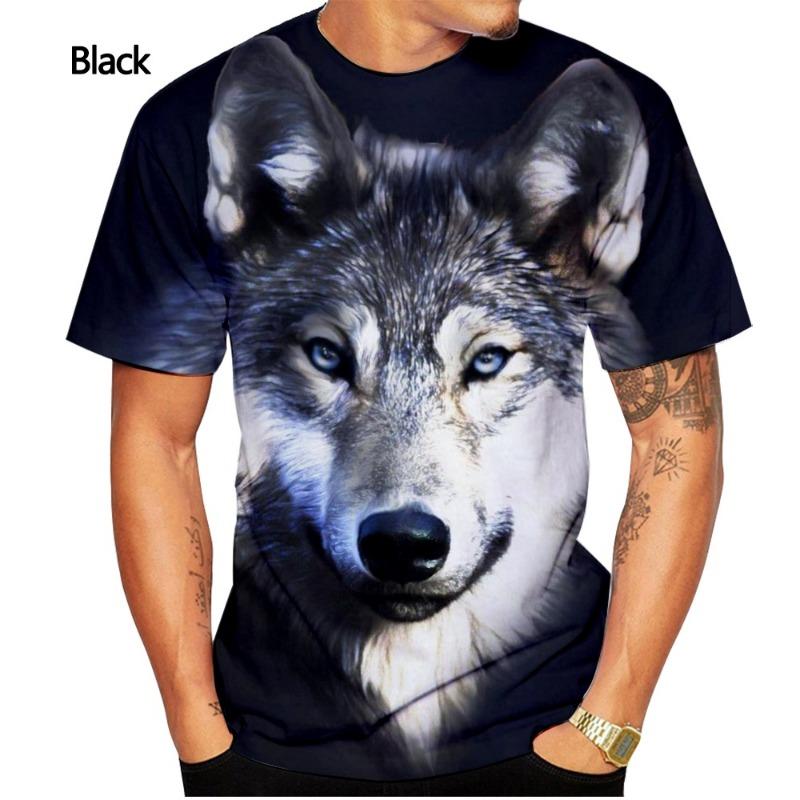 Neues, modisches, kurzärmliges, lässiges T-Shirt mit Wolfsmann-Motiv und 3D-Druck
