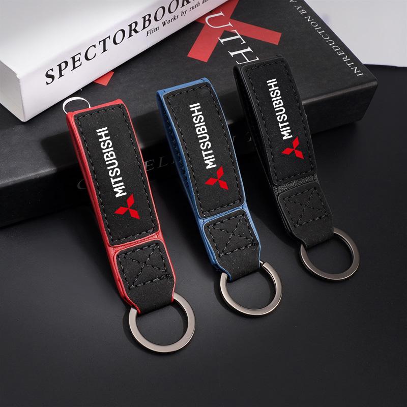 Cxbkdv1 New Suede Leather Anti-Lost Car Key Chain Pendant Buckle For Mitsubishi Eclipse Lancer Outlander Pajero ASX Colt Space Triton Ex