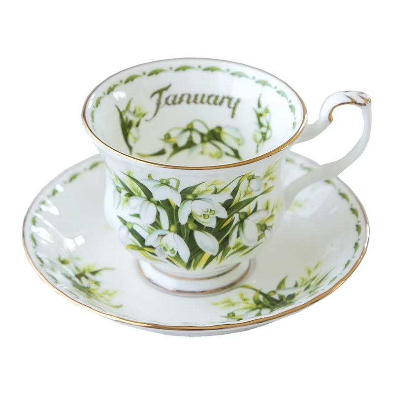 

Coffee Cup and Saucer Set Bone China Retro Seasons Flower Coffee Mug Creative Euro Phnom Penh Ceramic Printed Cup Drinkware Gift 220ml