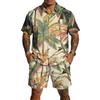 Men's Casual Printed Top and Drawstring Shorts Set Lightweight Breathable Set for Summer