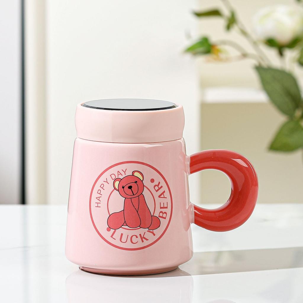 Roztomilý kreslený keramický šálek Růžový medvěd Zrcadlový šálek Hrnek pro pár Domů Víčko šálek na vodu Reklama Dárkový šálek