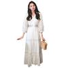Spring-autumn Versatile Ethnic Style New White Lace Vacation Beach Dress, V-neck Elegant Long Dress, Ultra-fairy Dress for Women