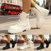 Women's Fashionable Casual Front Lace Up Adjustable Fleece Lined Thickened Warm Ankle Boots Women's Leather Boots