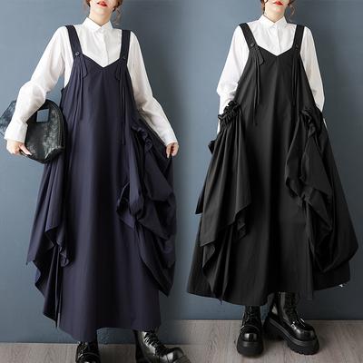 DIMANAF 2025 Autumn Women Plus Size Casual Long Dress Loose Fashion Lady Sleeveless Solid Black Maxi Dress