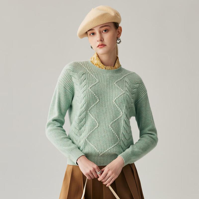 Zhaojun Women's 2025 A/W 100% Cashmere Crew Neck Cable Knit Pullover