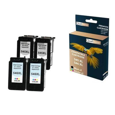 QUALITONER - 4 Compatible Cartridge for CANON 545 XL (x2) + 546 XL (x2) 545XL (x2) + 546XL (x2) Black + Color for Canon Pixma MG