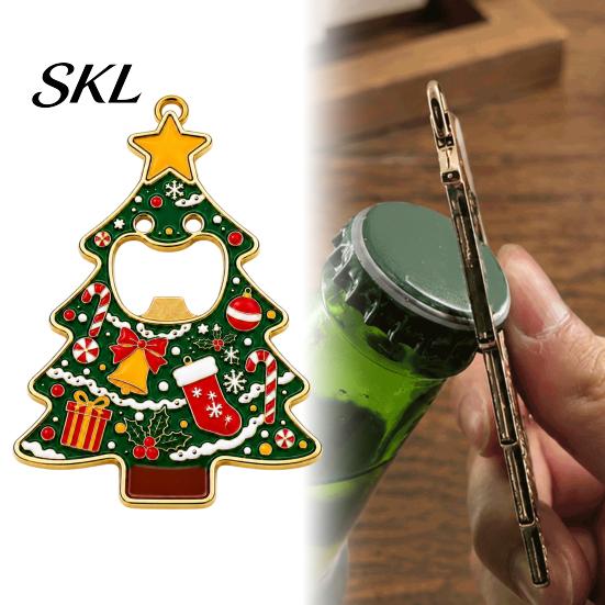 Festive Home Bar Accessory Christmas Tree Bottle Opener, Metal Beer Cap Opener with Magnet Solid Fridge Sticker, Holiday Kitchen Decor, Party Souvenir