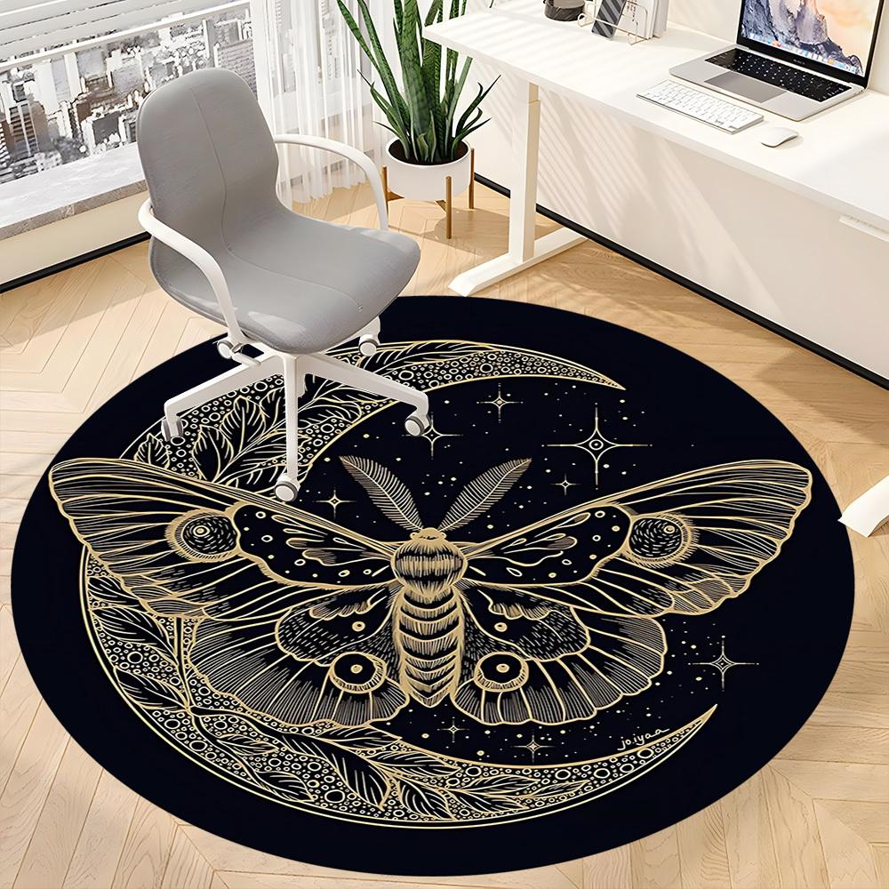 1pc Moon Moth Office Round Area Rug, Indoor Mat Suitable For Office, Under Office Chairs Bedroom Living Room Home Decor, Room Deco