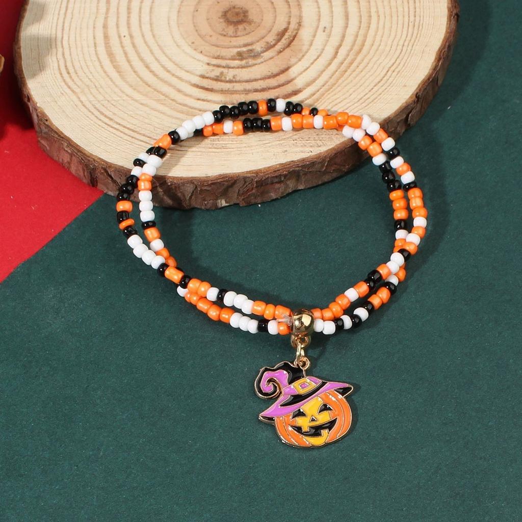 Halloween Rice Bead Bracelet Pumpkin Bat Ghost Dark Design Bracelet 1/6 Set Holiday Party Women's Jewelry Accessories