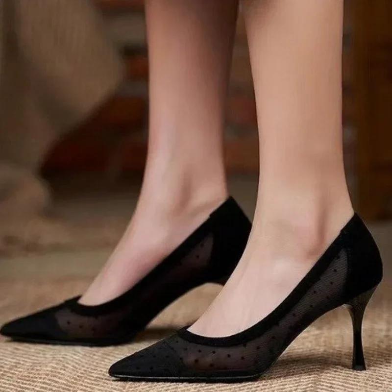 Fashion Women's Shoes Fashion Lace Mesh Breathable Lightweight Comfort Thin High Heel Sandals Shoes for Women Zapatos De Mujer