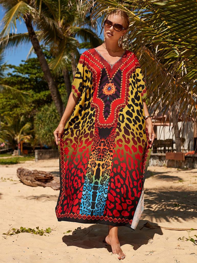 Leopard Print Evening Dress for Women - Colorful, Loose, Plus Size