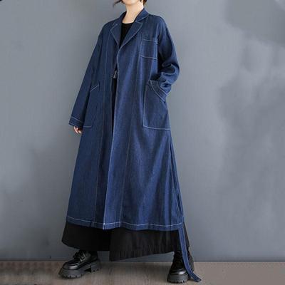 Trench-coat décontracté ample en jean vintage à manches longues pour femme - Vêtement d'extérieur Automne Printemps Point ouvert