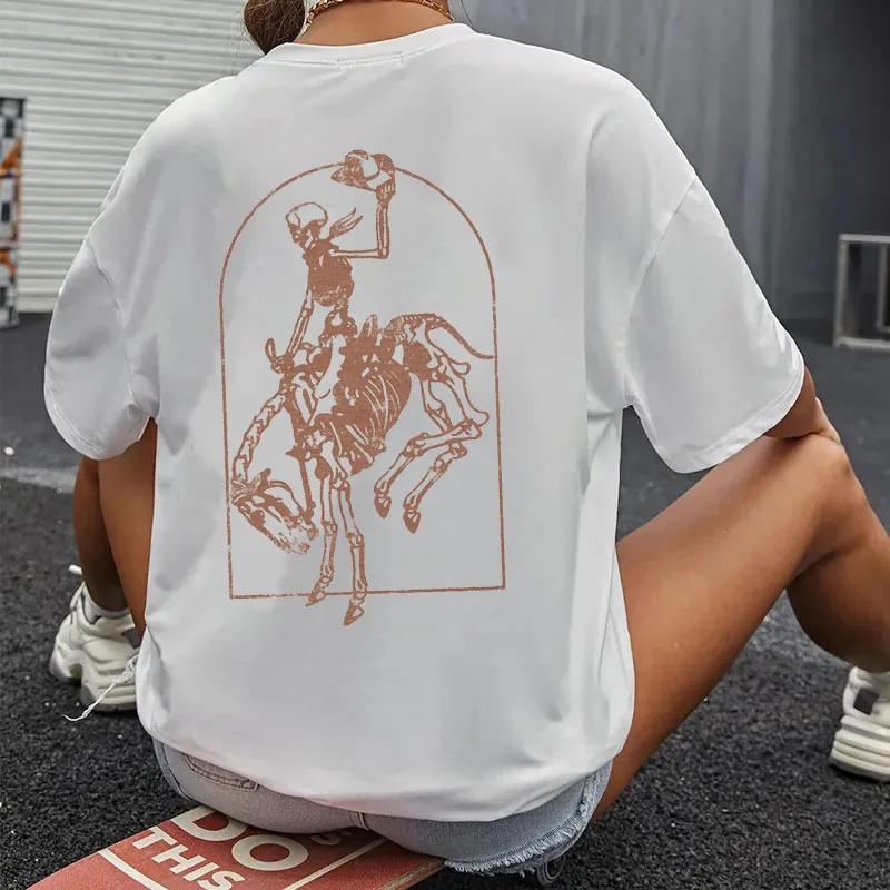 Western Cowboy T Shirt Skeleton Riding Horse Shirt Rodeo Graphic Tee Vintage Retro Cowgirl Skeleton Riding Horse Unisex Clothing