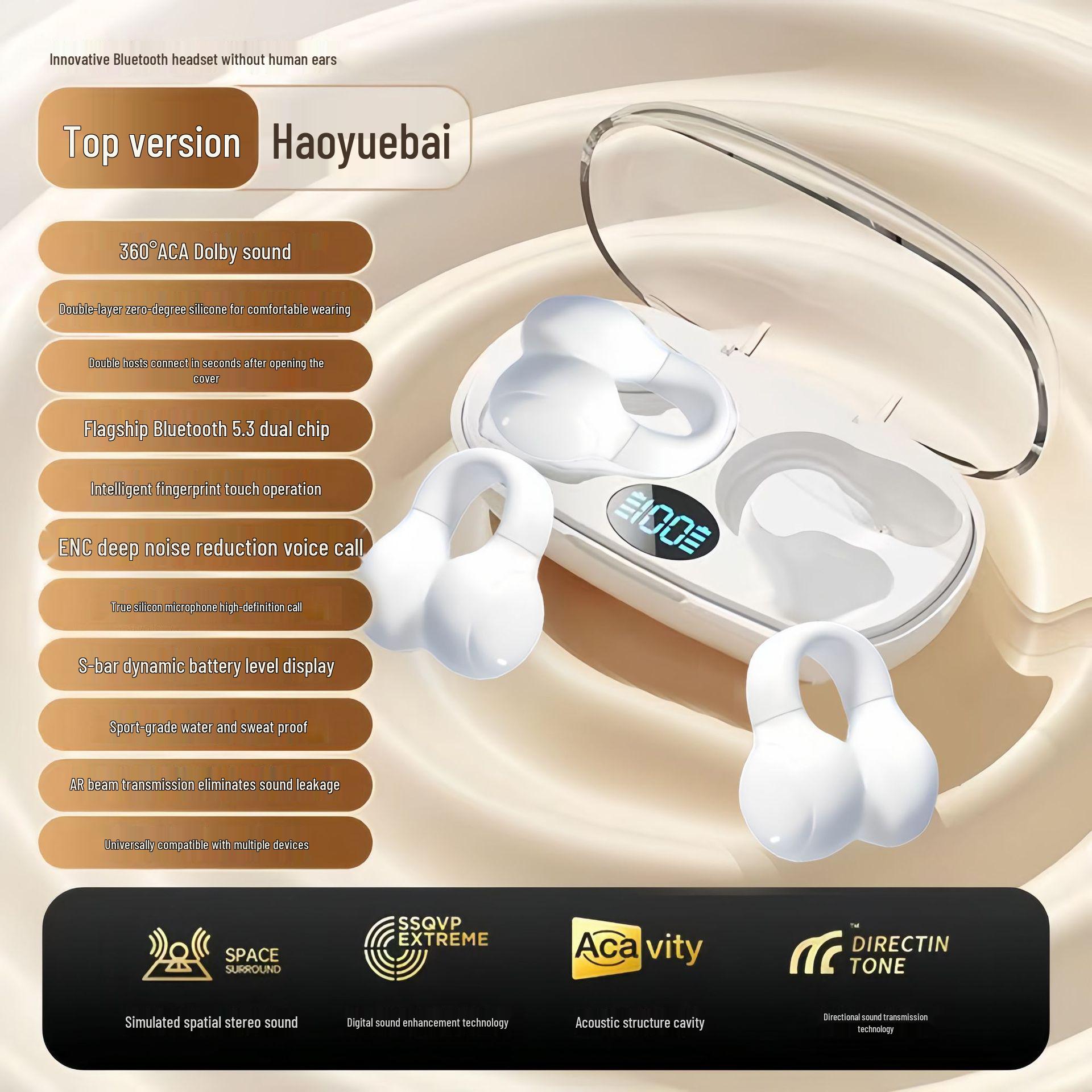 

U13 Bone Conduction Bluetooth Earphones: Clip-on, HD Sound, Long Battery Life