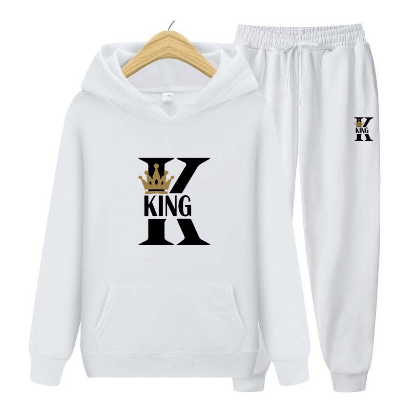 Herr Dam Huvtröjor King Tryck Träningsset Joggingbyxor Tjocka Varma Kläder Herr Höst Vinter Huvtröja Sportkläder Jogging