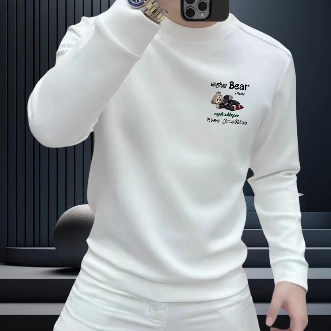 Men s Casual Round Neck Hoodie: Heavyweight Autumn/Winter, Plus Velvet, Printed Long Sleeve Fashion Top. L