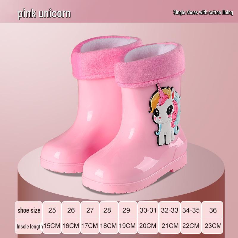 Kinder Cartoon Regenstiefel, Rutschfest mit elastischer Öffnung und weicher Samtsohle für ältere Kinder