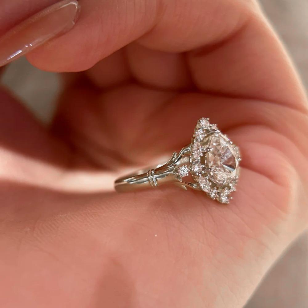 Open Ring Vintage Pear Drop Diamond Ring for Women Elegant Wedding Engagement Jewelry