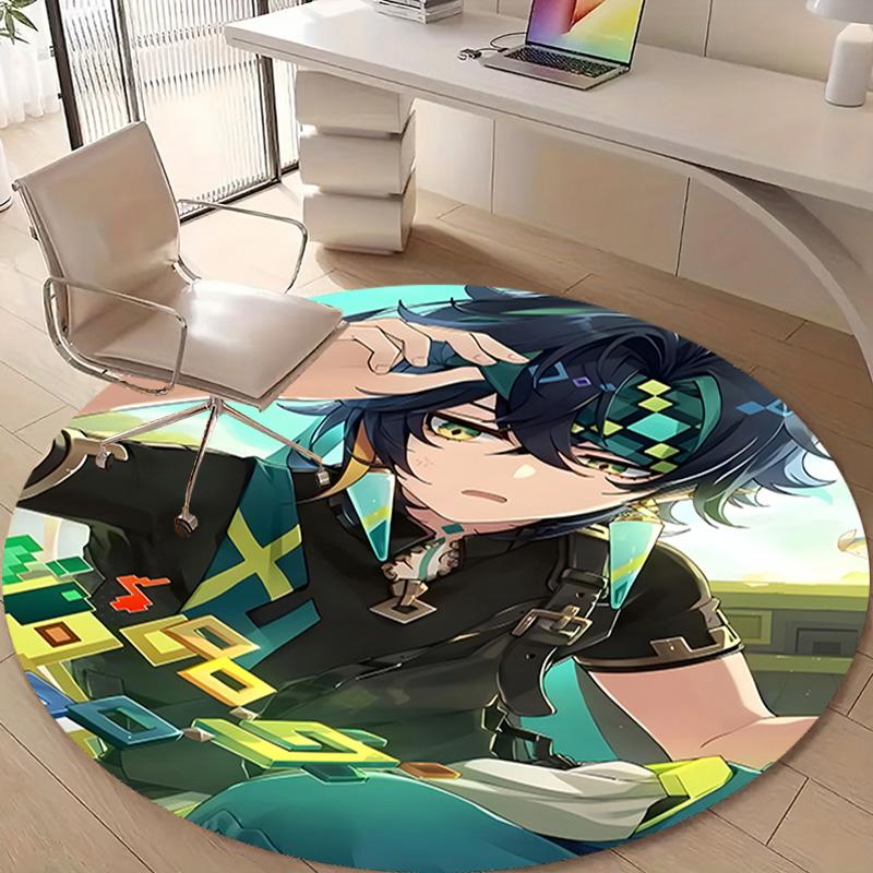 1pc Genshin Impact Kinich1 Design Printed Area Round Carpet for Bedroom Living Room Home Decor Rugs Mat Non Slip Mat Rug for Bedside