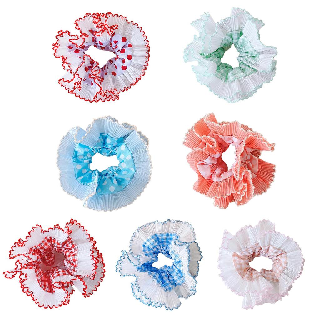 Lace Scrunchies for Women Double Layer Large Elastic Hairbands French Hair Scrunchy Bobbles Soft Hair Accessories