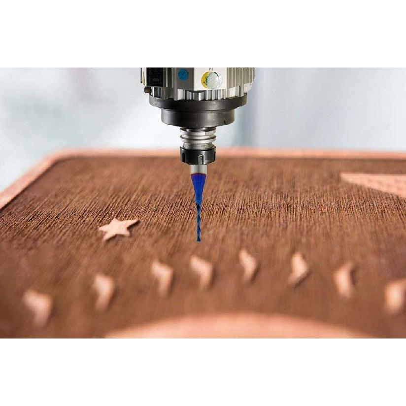 CNC Router Bit Down Cut 1/16 inch Cutting Dia 1/4 inch Shank Solid Carbide End Mill with Nanco Blue Coating CNC Bits for Wood Cut 3D Carving