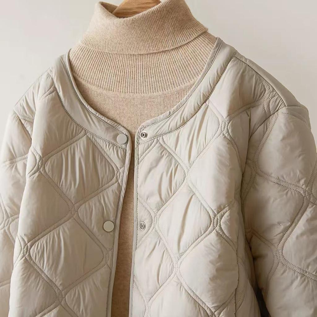Quilted Line Small Fragrance Cotton Coat for Womens Lightweight and Versatile Intellectual Temperament Thin Cotton Coat